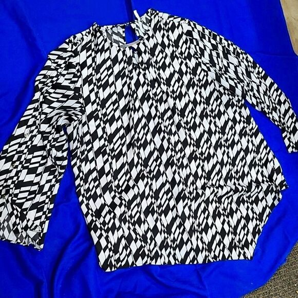 Cato lg slve button up  blk&white blouse - Picture 2 of 15